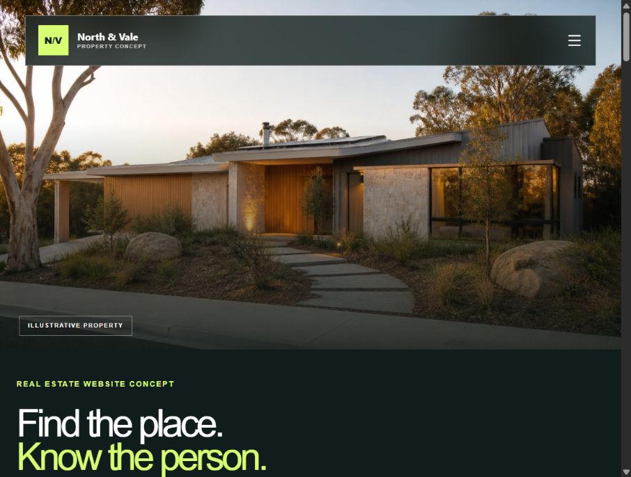 Screenshot of the modern real estate website concept