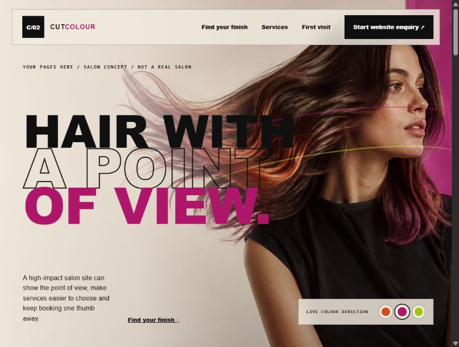 Screenshot of the completed modern salon website concept